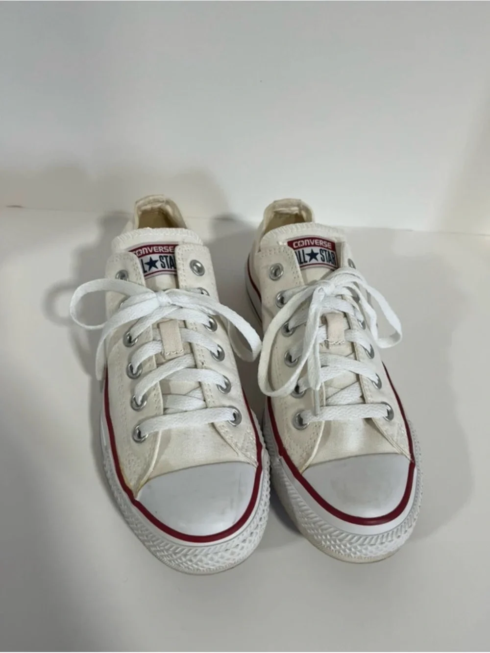 Converse White Canvas Low Top Sneakers with Red Trim 52 - Picture 4 of 7